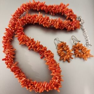 Vintage Red Branch Coral Necklace and Earrings Set